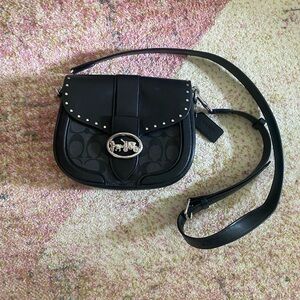 🌚Coach Black Graphite Georgie Crossbody Saddle Bag with Adjustable Strap🌚